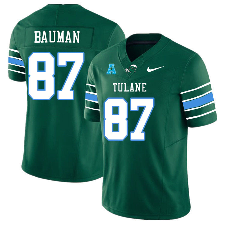 Tulane Green Wave #87 Alex Bauman College Football Jerseys Stitched Sale-Green